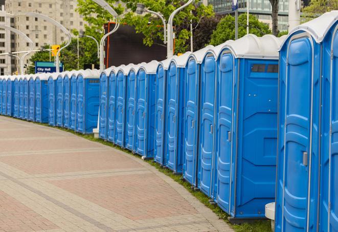 Seasonal porta potty units set up at a Annapolis, Maryland venue